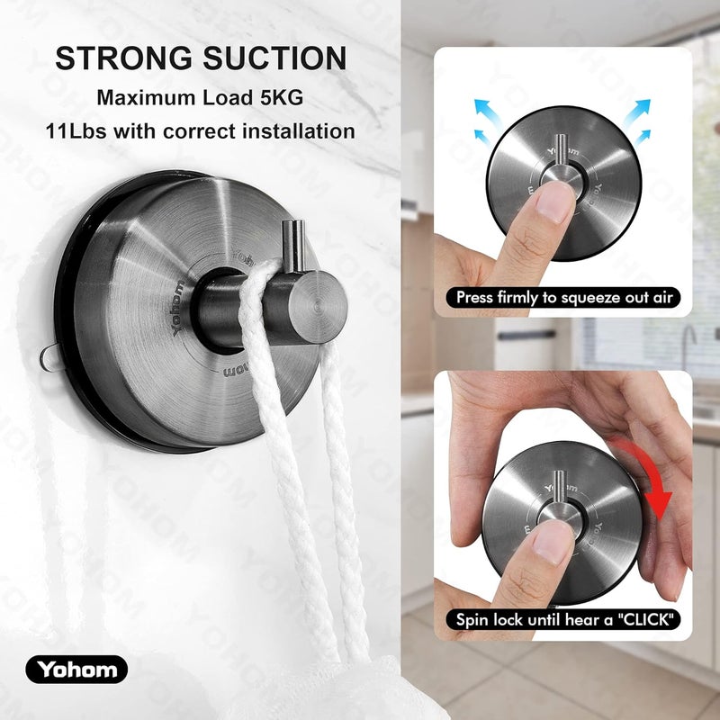 OHOM Suction Cup Hooks - Black Stainless Steel Window and Shower Towel Hooks - Holds 2 Pcs - Image 4
